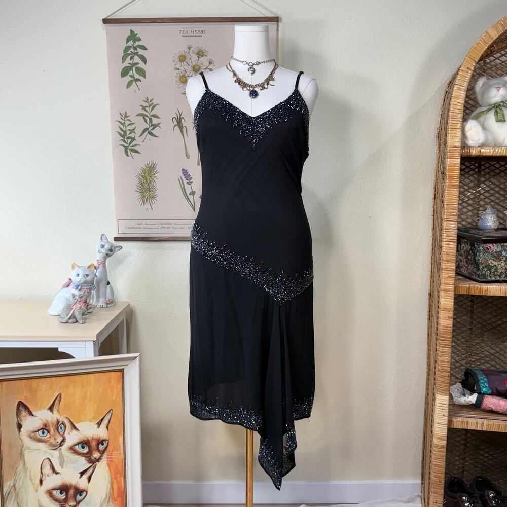 Vintage 90s Y2k Beaded Asymmetric Dress Whimsigoth Romantic Goth Dark Fairy M 10